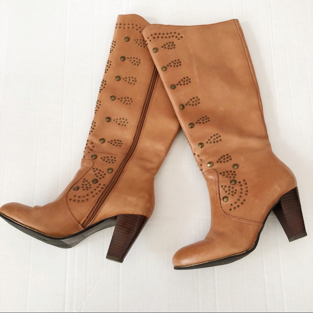 Reba Dixie tall leather studded boots size 6.5
